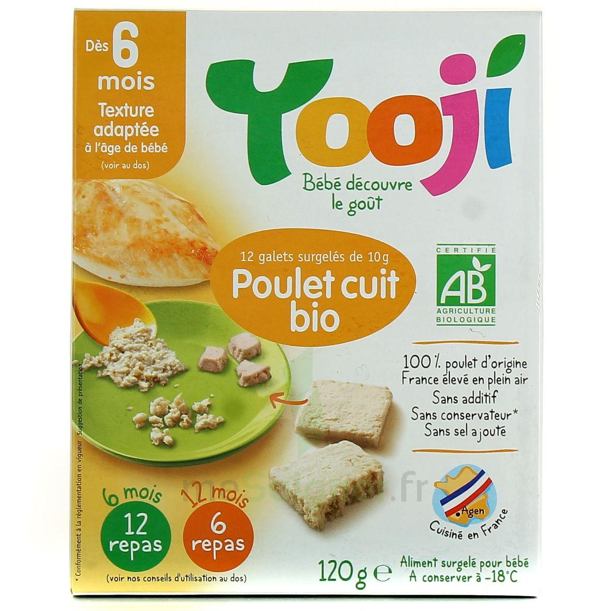 Yooji - Portions de poulet haché français bio dès 6 mois - Pour 24 repas  bébé - Lot 3 x80g